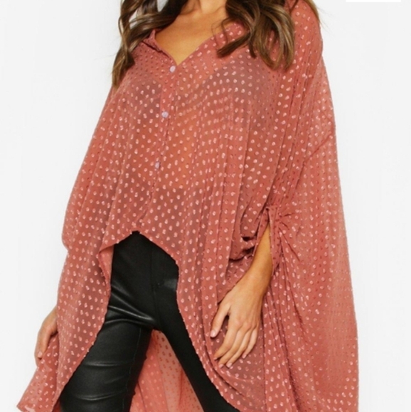 boohoo Dobby Chiffon Oversized Maxi Shirt Ecru 14 - Picture 2 of 12